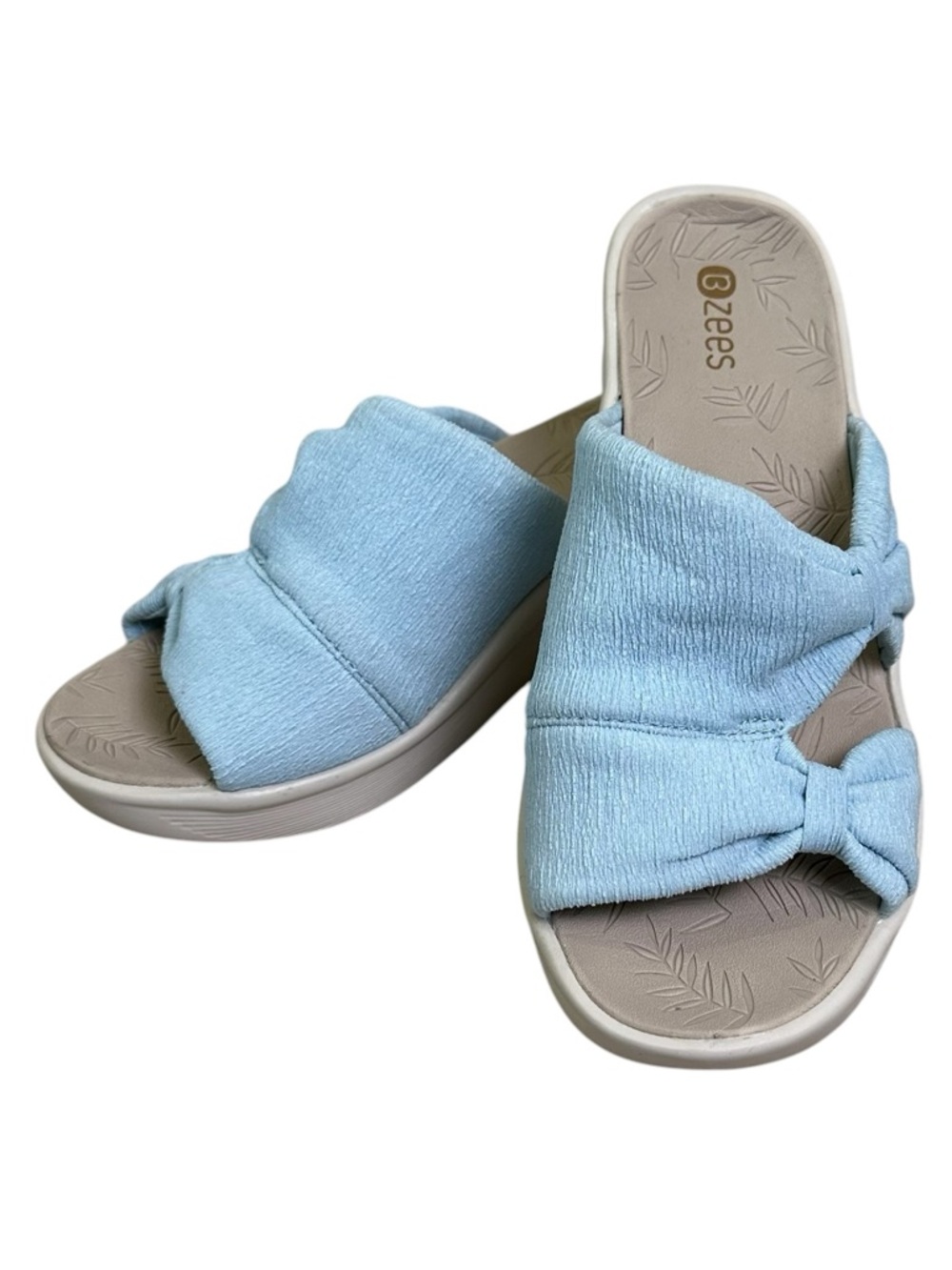 BZees Women’s 8W Light Blue Slip-On Knot Slide Sandals